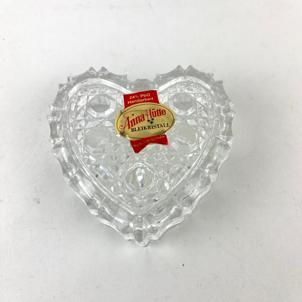 Vintage Anna Hutte Bleikristall Lead Crystal Heart Trinket Dish Box West Germany